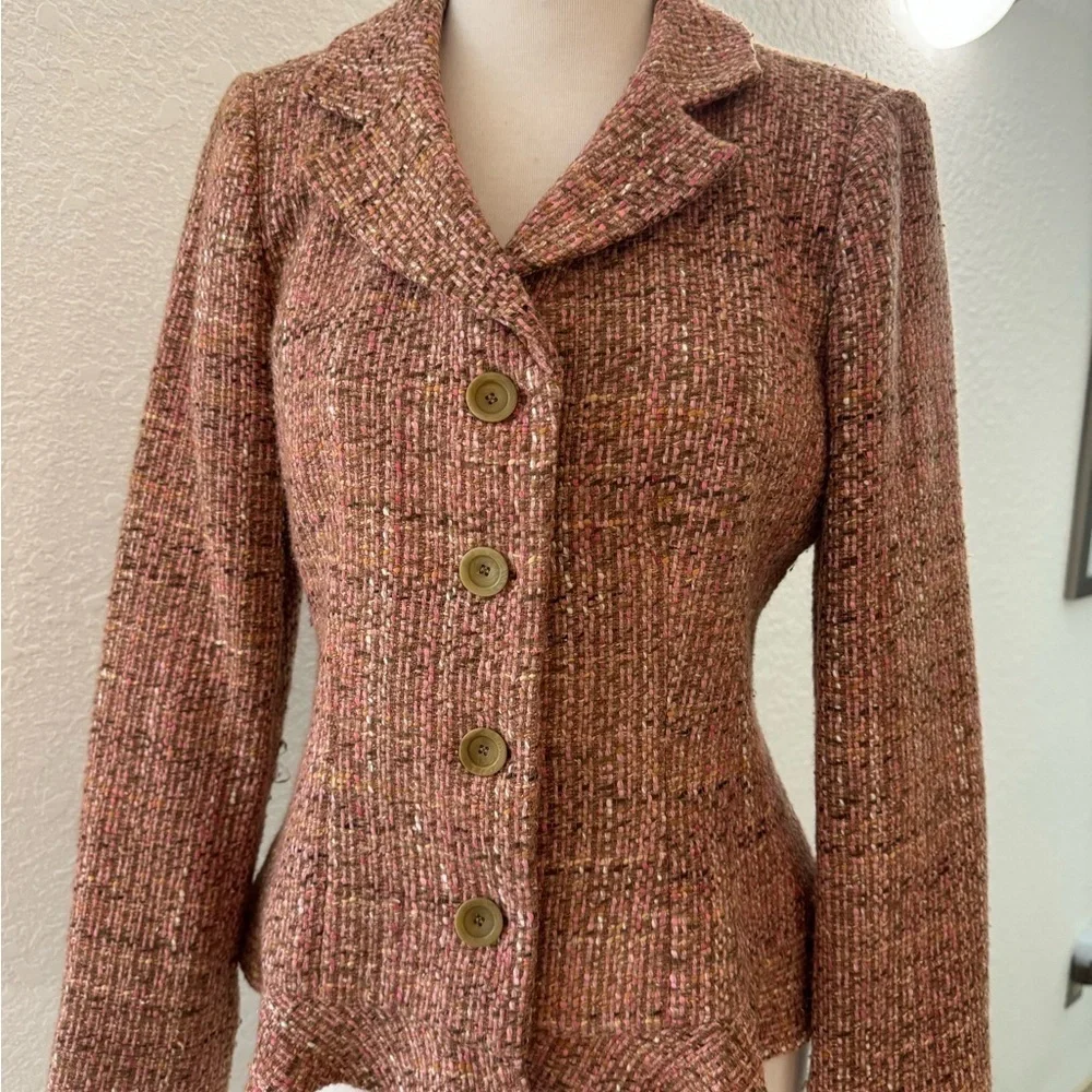 Neiman Marcus VTG 90's Multicolored Tweed Flare Ruffle‎ Blazer Women's Sz. 6